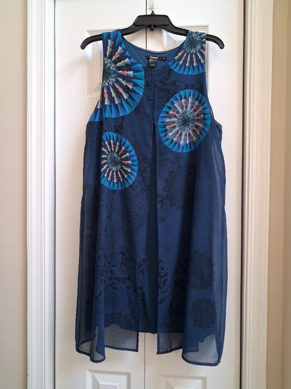 Sleeveless Navy Blue Printed A-Line Dress